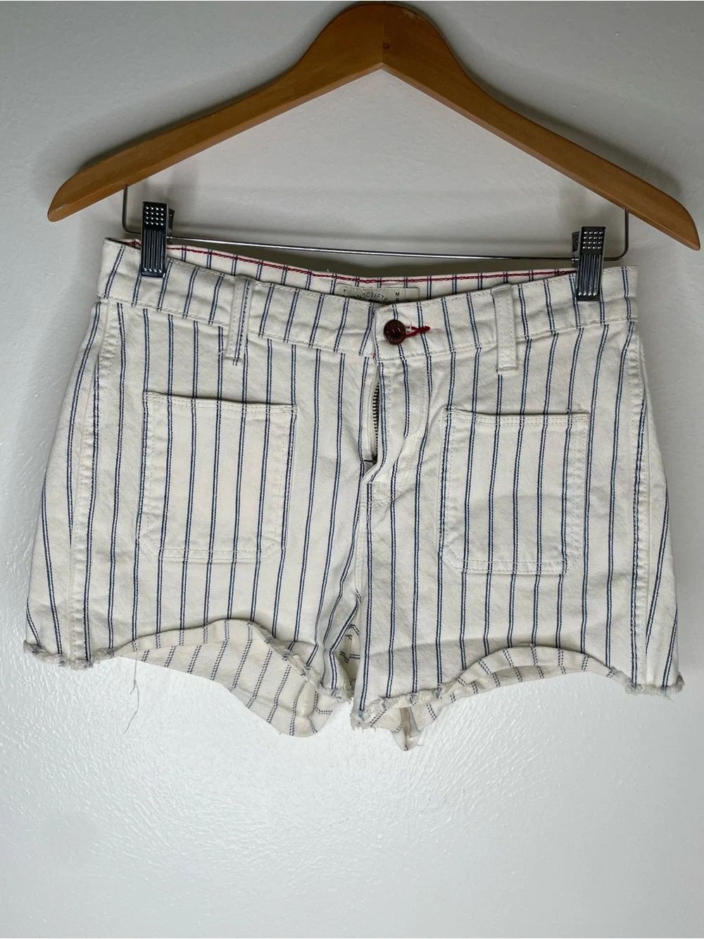 Lucky Brand Cream Shorts with Blue Pinstripes